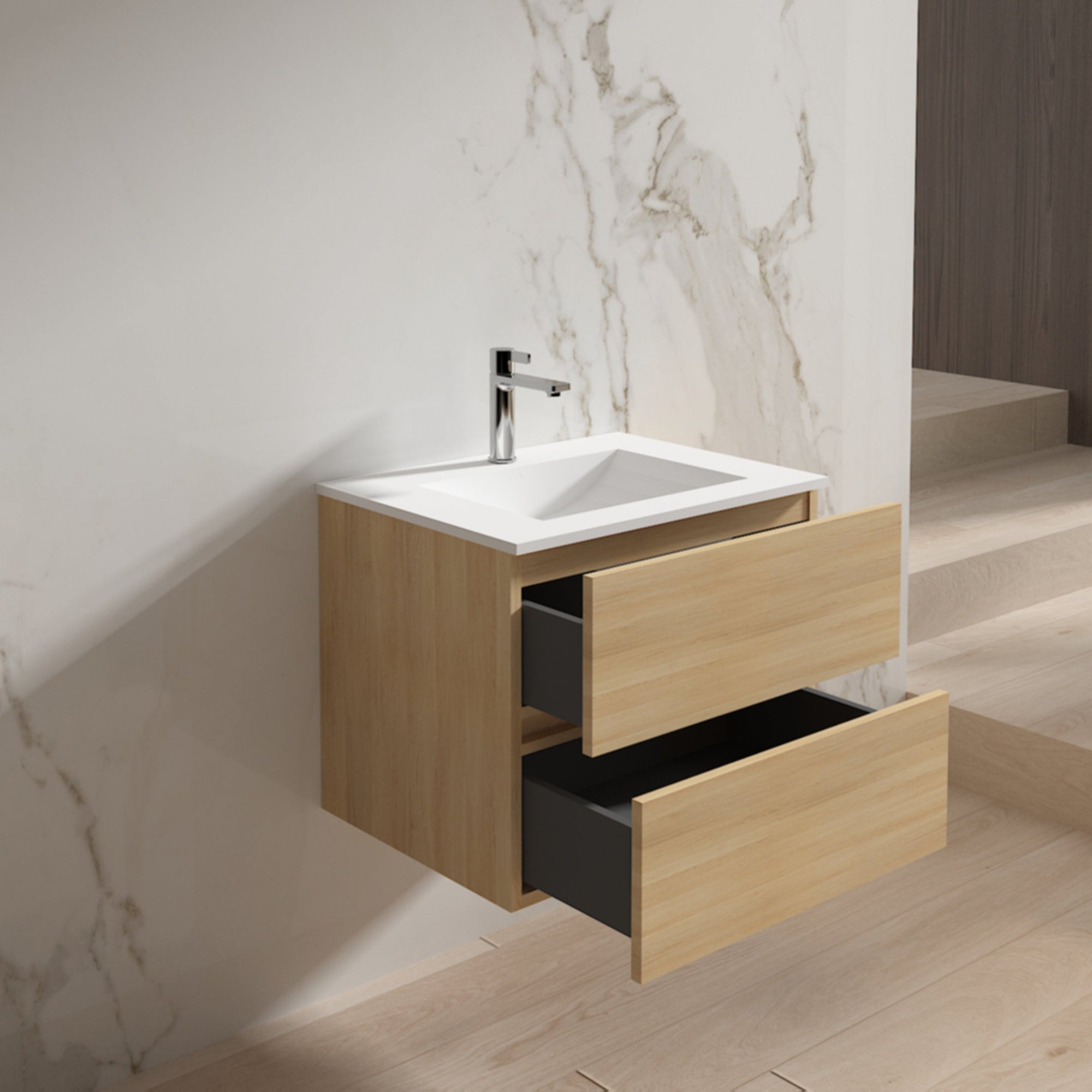Mueble de Baño 2 Cajones Madera clara Ebolution